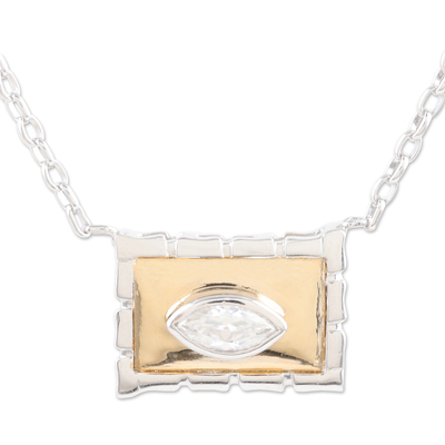 Gold-accented moissanite pendant necklace, 'Contemporary Glow' - 18k Gold Accented Pendant Necklace with Moissanite Stone