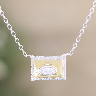 Collar con colgante de moissanita con detalles en oro - Collar con colgante acentuado de oro de 18 k con piedra moissanita