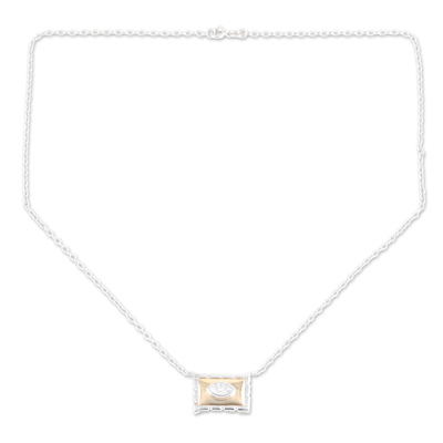 Gold-accented moissanite pendant necklace, 'Contemporary Glow' - 18k Gold Accented Pendant Necklace with Moissanite Stone