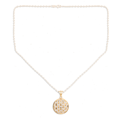 Gold-accented moissanite pendant necklace, 'Interlaced Beauty' - 18k Gold-Accented & Moissanite Interlaced Pendant Necklace