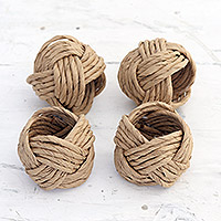 Handcrafted napkin rings, 'Neatly Brown' (set of 4) - Set of 4 Handcrafted Brown Napkin Rings from India