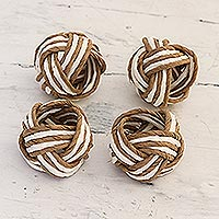 Handcrafted napkin rings, 'Neatly Striped' (set of 4) - Set of 4 Handcrafted Striped Napkin Rings from India