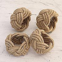 Natural fiber napkin rings, 'Braided Caresses' (set of 4) - Natural Fiber Napkin Rings Handcrafted in India (Set of 4)