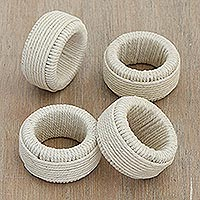 Cotton napkin rings, 'Round Whim' (set of 4) - Cotton Napkin Rings with Sturdy Plastic Structure (Set of 4)