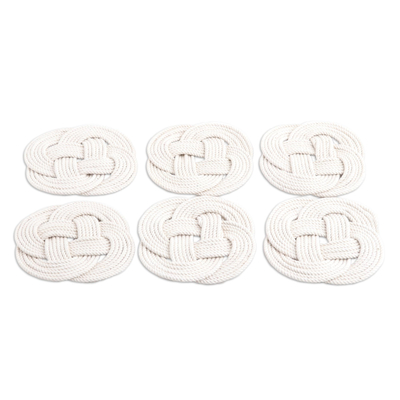 Ivory Cotton Coasters with Braided Design (Set of 6)