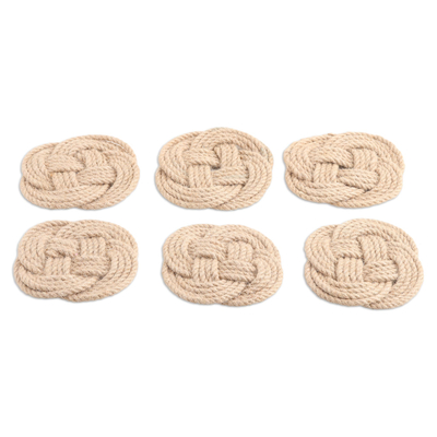 Set of 6 Eco-Friendly Jute Coasters with Braided Design