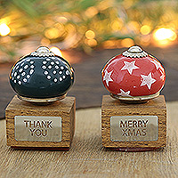 Wood and ceramic stamps, 'Warm Greetings' (set of 2) - Ceramic and Brass Stamps Crafted from Mango Wood (Set of 2)