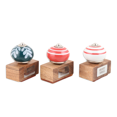 Sellos de madera y cerámica (juego de 3) - Sellos de cerámica y latón elaborados con madera de mango (juego de 3)