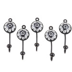 Ceramic coat hooks, 'Night Blooming' (set of 5) - Set of 5 Ceramic Coat Hooks with Hand-Painted Floral Details