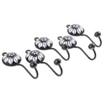 Ceramic coat hooks, 'Night Blooming' (set of 5) - Set of 5 Ceramic Coat Hooks with Hand-Painted Floral Details