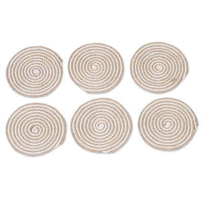 Set of 6 Spiral Jute and Cotton Coasters Crafted in India