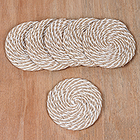 Cotton and jute coasters, 'Braided Swirls' (set of 6) - Set of 6 Swirl Jute and Cotton Coasters Crafted in India