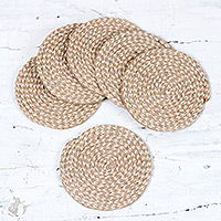 Cotton and jute coasters, 'Natural Sensations' (set of 6) - Set of 6 Handcrafted Cotton and Jute Coasters from India