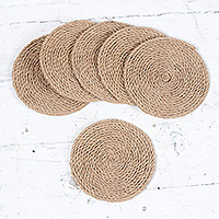 Jute coasters, 'One Nature' (set of 6) - Set of 6 Handcrafted Eco-Friendly Jute Coasters from India