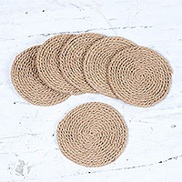 Jute coasters, 'Braided Forest' (set of 6) - Set of 6 Handcrafted Eco-Friendly Braided Jute Coasters