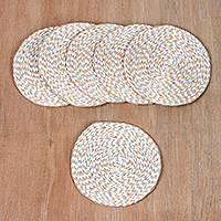 Jute coasters, 'Tropical Waves' (set of 6) - Set of 6 Polyester and Jute Coasters Handcrafted in India