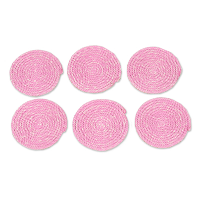 Set of 6 Pink Cotton Coasters with Laminated Jute Backing
