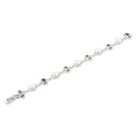 Multi-gemstone link bracelet, 'Earth Wonders' - Link Bracelet with Faceted Gemstones and Cultured Pearls
