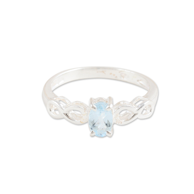 Sterling Silver Ring with Blue Topaz Stone & Infinity Motif