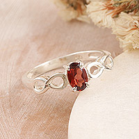 Garnet single stone ring, 'Infinity in Red' - Sterling Silver Ring with Garnet Stone and Infinity Motif