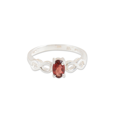 Sterling Silver Ring with Garnet Stone and Infinity Motif