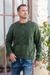 Men's cotton sweater, 'Gallant Green' - Men's Green Cotton Sweater with a Unique Pattern from India thumbail