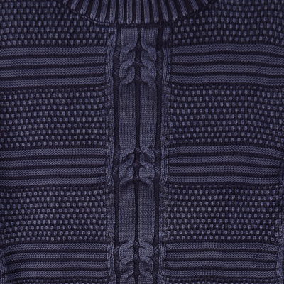 Herren-Baumwollpullover „Everyday Style in Indigo“ - Herrenpullover aus Indigo-Baumwolle mit einzigartigem Muster aus Indien