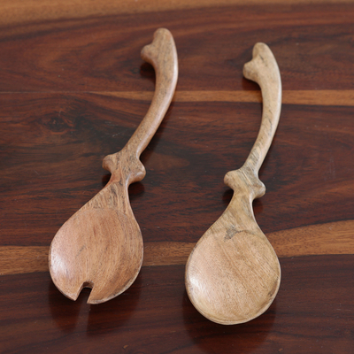Cucharas para ensalada de madera, (juego de 2) - Cucharas para ensalada hechas a mano con madera de mango (juego de 2)
