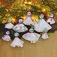 Embroidered viscose ornaments, 'Adorable Chekutty Dolls' (set of 9) - 9 Embroidered Viscose Doll Holiday Ornaments in Light Blue