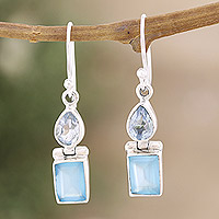 Chalcedony and blue topaz dangle earrings, 'Shimmering & Chic' - Sterling Silver Dangle Earrings with Chalcedony & Blue Topaz