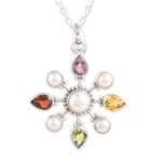 Multi-gemstone pendant necklace, 'Treasure Compass' - Sterling Silver Pendant Necklace with Colorful Jewels