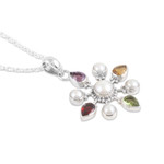 Multi-gemstone pendant necklace, 'Treasure Compass' - Sterling Silver Pendant Necklace with Colorful Jewels