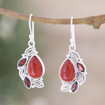Carnelian and garnet dangle earrings, 'Passion Sighs' - Sterling Silver Dangle Earrings with Carnelian and Garnet