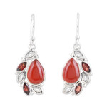 Carnelian and garnet dangle earrings, 'Passion Sighs' - Sterling Silver Dangle Earrings with Carnelian and Garnet