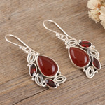Carnelian and garnet dangle earrings, 'Passion Sighs' - Sterling Silver Dangle Earrings with Carnelian and Garnet