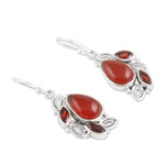 Carnelian and garnet dangle earrings, 'Passion Sighs' - Sterling Silver Dangle Earrings with Carnelian and Garnet