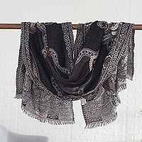 Hand-embroidered wool shawl, 'Beguiling Paisley' - Hand-Embroidered Wool Shawl with Warm-Toned Paisley Details