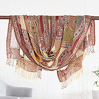 Hand-embroidered wool shawl, 'Kashmir Spring' - Hand-Embroidered Wool Shawl with Traditional Pattern