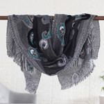 Hand-embroidered wool shawl, 'Caribbean Paisley' - Hand-Embroidered Wool Shawl with Turquoise Details