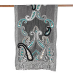 Hand-embroidered wool shawl, 'Caribbean Paisley' - Hand-Embroidered Wool Shawl with Turquoise Details