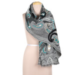 Hand-embroidered wool shawl, 'Caribbean Paisley' - Hand-Embroidered Wool Shawl with Turquoise Details