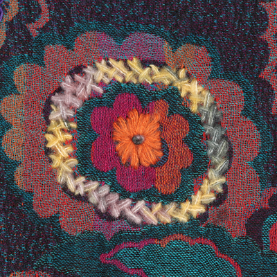 Hand-embroidered wool shawl, 'Blooming Mirage' - Hand-Embroidered Wool Shawl with Vibrant Floral Pattern