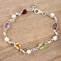 Multi-gemstone link bracelet, 'Precious Symphony'