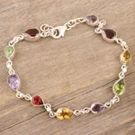 Multi-gemstone link bracelet, 'Intense Symphony' - Sterling Silver Link Bracelet with Multiple Gemstones