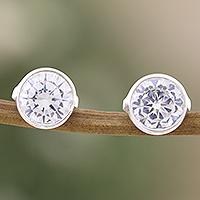 Cubic zirconia stud earrings, 'White Night' - Polished Sterling Silver Cubic Zirconia Stud Earrings