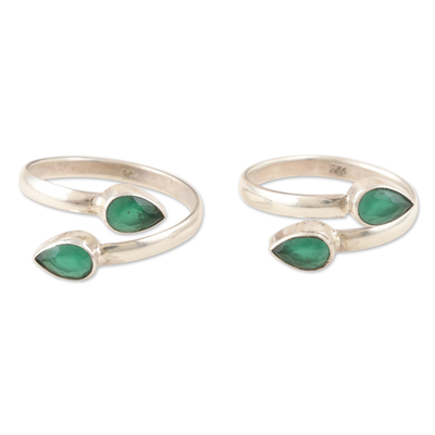 Onyx toe rings, 'Mystic Nature' (pair) - Sterling Silver Toe Rings with Green Onyx Stones (Pair)