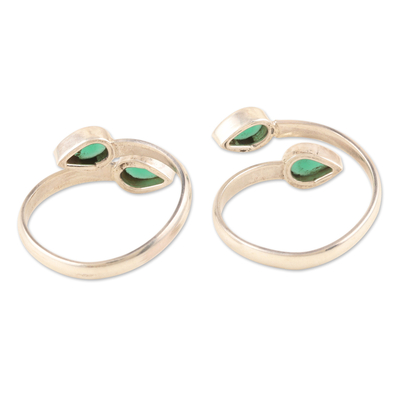 Onyx toe rings, 'Mystic Nature' (pair) - Sterling Silver Toe Rings with Green Onyx Stones (Pair)