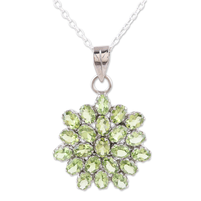 Peridot pendant necklace, 'Forest Brilliance' - Sterling Silver Pendant Necklace with 22-Carat Peridot Gems