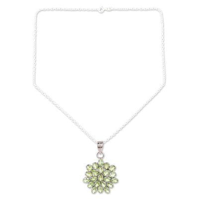collar con colgante de peridoto - Collar con colgante de plata de ley con gemas de peridoto de 22 quilates