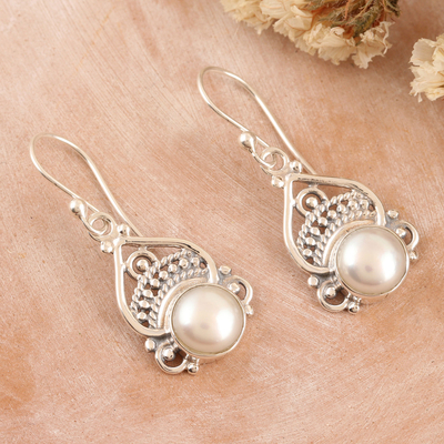 Aretes colgantes de perlas cultivadas - Aretes colgantes de plata esterlina con perlas cultivadas
